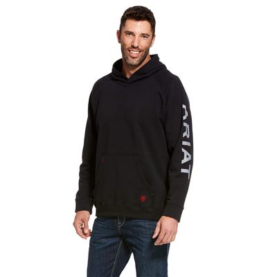 Men's FR Primo Fleece Logo Hoodie in Black, Size: Small by Ariat