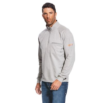 Men's FR Rev 1/4 Zip Top in Silver Fox Heather, Size: Small by Ariat