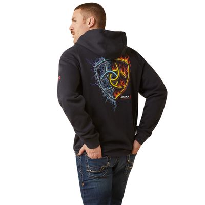 Men's FR Rev Shock Fire Hoodie in Black Cotton, Size: Large_Tall by Ariat