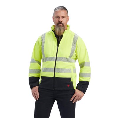Men's FR Vernon Hi-Vis Softshell Jacket in Yellow, Size: Large_Tall by Ariat