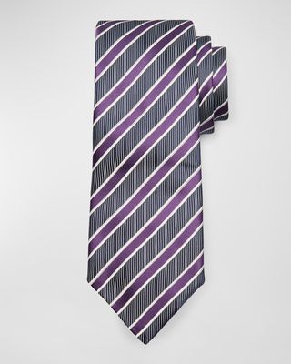 Men's Framed Stripe Cotton-Silk Tie