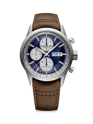 Men's Freelancer Chronograph Leather-Strap Automatic Watch - Blue - Blue