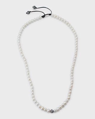 Men's Freshwater Pearl Necklace with Silver Cross