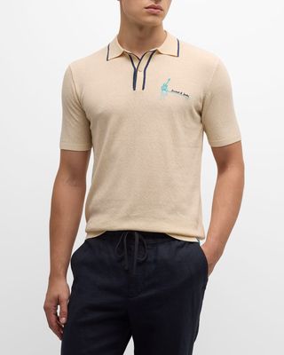 Men's Fringe Embroidered Knit Polo Shirt