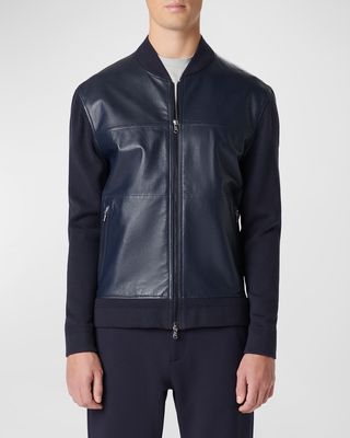 Men's Full-Zip Leather Bomber Jacket