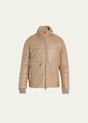 Men's Full-Zip Padded Leather Blouson Jacket