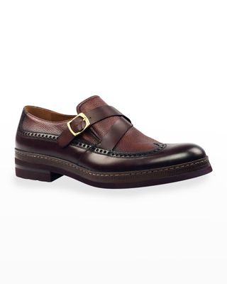 Men's Fusion Wing-Tip Leather Loafers w/ Buckle Strap