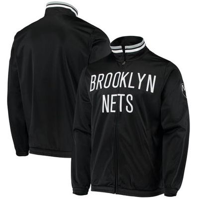 Men's G-III Sports by Carl Banks Black Brooklyn Nets Dual Threat Tricot Full-Zip Track Jacket