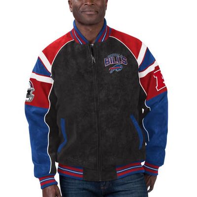 Men's G-III Sports by Carl Banks Black Buffalo Bills Faux Suede Raglan Full-Zip Varsity Jacket