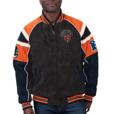 Men's G-III Sports by Carl Banks Black Chicago Bears Faux Suede Raglan Full-Zip Varsity Jacket