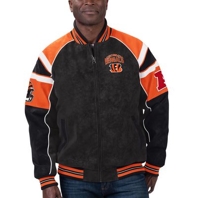 Men's G-III Sports by Carl Banks Black Cincinnati Bengals Faux Suede Raglan Full-Zip Varsity Jacket