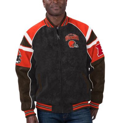 Men's G-III Sports by Carl Banks Black Cleveland Browns Faux Suede Raglan Full-Zip Varsity Jacket
