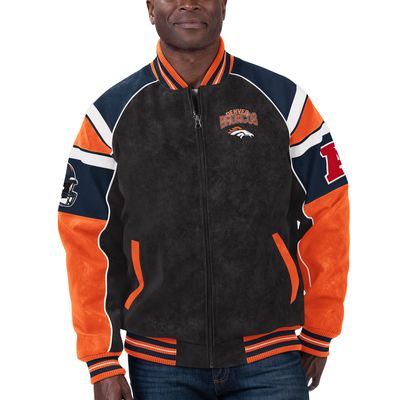 Men's G-III Sports by Carl Banks Black Denver Broncos Faux Suede Raglan Full-Zip Varsity Jacket