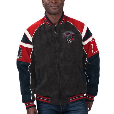 Men's G-III Sports by Carl Banks Black Houston Texans Faux Suede Raglan Full-Zip Varsity Jacket