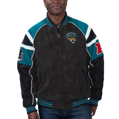 Men's G-III Sports by Carl Banks Black Jacksonville Jaguars Faux Suede Raglan Full-Zip Varsity Jacket