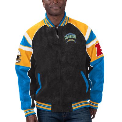 Men's G-III Sports by Carl Banks Black Los Angeles Chargers Faux Suede Raglan Full-Zip Varsity Jacket