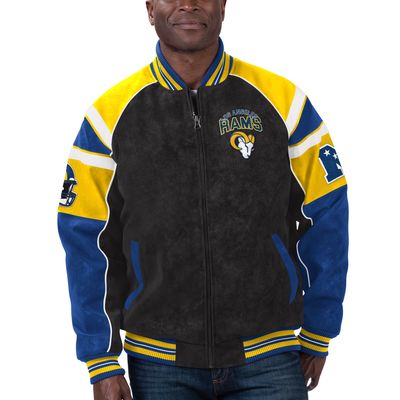 Men's G-III Sports by Carl Banks Black Los Angeles Rams Faux Suede Raglan Full-Zip Varsity Jacket