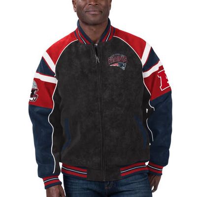 Men's G-III Sports by Carl Banks Black New England Patriots Faux Suede Raglan Full-Zip Varsity Jacket