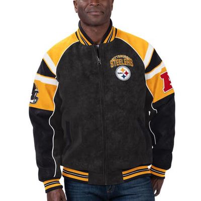 Men's G-III Sports by Carl Banks Black Pittsburgh Steelers Faux Suede Raglan Full-Zip Varsity Jacket