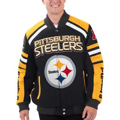 Men's G-III Sports by Carl Banks Black Pittsburgh Steelers Power Forward Racing Full-Snap Jacket