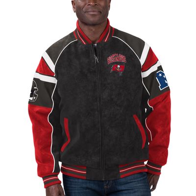 Men's G-III Sports by Carl Banks Black Tampa Bay Buccaneers Faux Suede Raglan Full-Zip Varsity Jacket