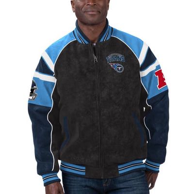 Men's G-III Sports by Carl Banks Black Tennessee Titans Faux Suede Raglan Full-Zip Varsity Jacket