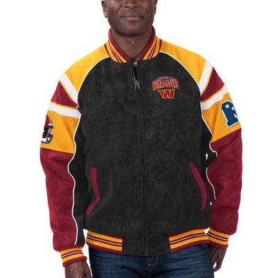 Men's G-III Sports by Carl Banks Black Washington Commanders Faux Suede Raglan Full-Zip Varsity Jacket