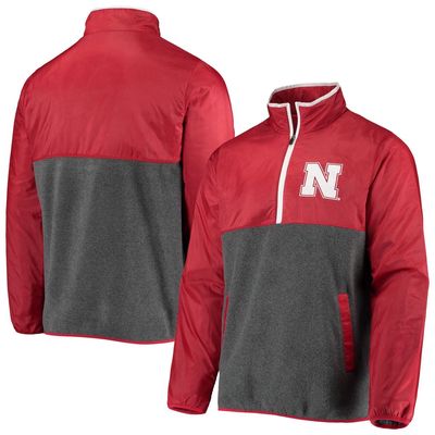 Men's G-III Sports by Carl Banks Gray/Scarlet Nebraska Huskers College Advanced Transitional Half-Zip Jacket