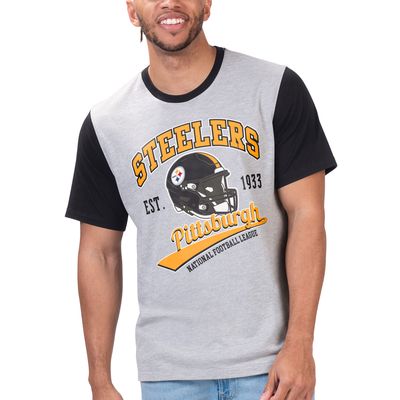 Men's G-III Sports by Carl Banks Heather Gray Pittsburgh Steelers Black Label T-Shirt