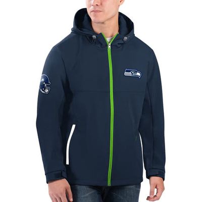 Men's G-III Sports by Carl Banks Navy Seattle Seahawks Soft Shell Full-Zip Hoodie Jacket