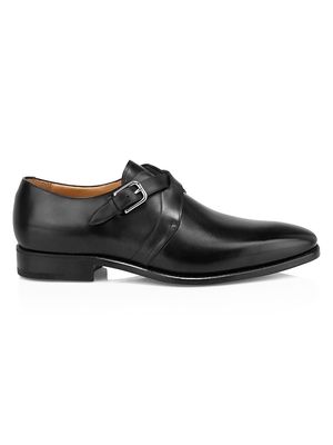 Men's Galante Crisscross Double Monk Strap Leather Shoes - Black - Size 14