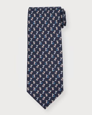 Men's Gancini Puppy-Print Silk Tie