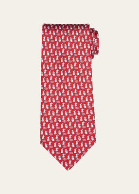 Men's Gancini Rabbit-Print Silk Tie