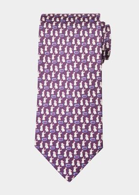 Men's Gancio Rabbit Print Silk Tie
