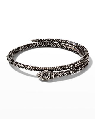 Men's Garden Snake Aged Silver Wrap Bracelet