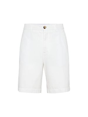 Men's Garment Dyed Bermuda Shorts In Twisted Cotton Gabardine - White - Size 30