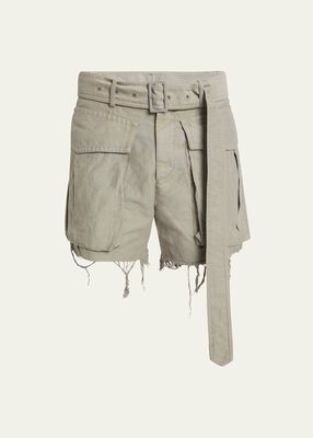 Men's Garment-Dyed Heavy Cotton Frayed Cargo Shorts