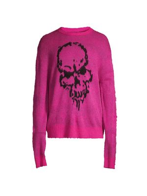 Men's Gatekeeper Skull Intarsia Sweater - Deep Pink - Size Large