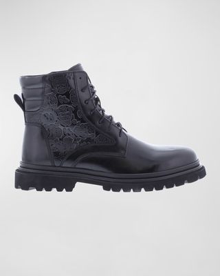 Men's Geneva Embossed Leather Lace-Up Boots