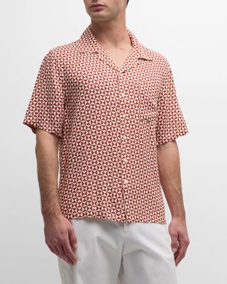 Men's Geometric-Print Short-Sleeve Camp Shirt