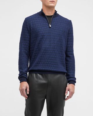 Men's Geometric Wool Quarter-Zip Sweater