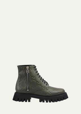 Men's GG Leather Lug Sole Lace-Up Boots