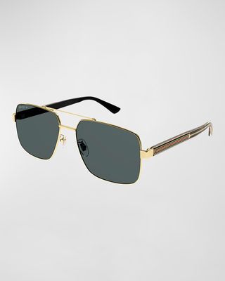 Men's GG0529Sm Double-Bridge Aviator Sunglasses