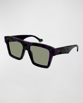 Men's GG0962Sm Acetate Rectangle Sunglasses