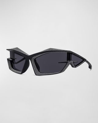 Men's Giv Cut Strass Rhinestone-Embellished Shield Sunglasses