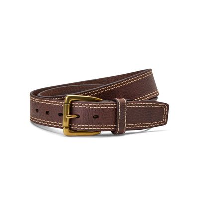 Men's Gold Buckle Double Stitch Belt in Brown Leather, Size: 32 by Ariat