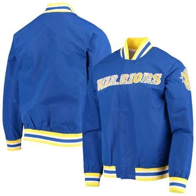 Men's Golden State Warriors Royal Mitchell & Ness Hardwood Classics 75th Anniversary Authentic Warmup Full-Snap Jacket