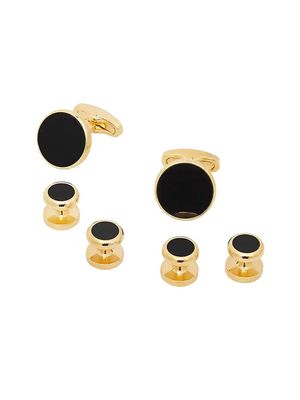 Men's Goldtone & Black Onyx 6-Piece Stud & Cuff Links Set - Black Gold - Black Gold
