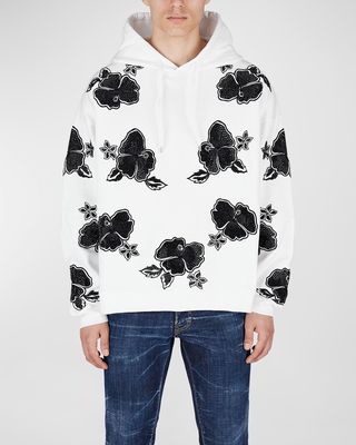 Men's Goth Embroidered Flowers Hoodie