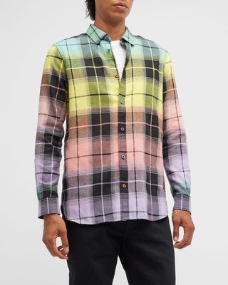 Men's Gradient Check Flannel Sport Shirt